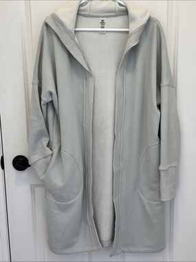 Mono B Light Sage Hooded Longline Teddy Jacket Small/Medium S/M